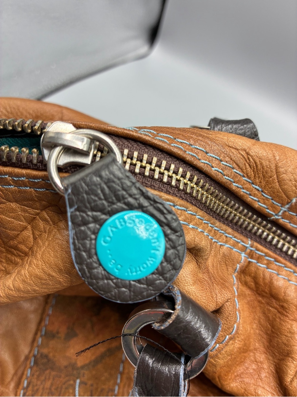 GABS ITALY Vintage-Inspired Tan Leather Shoulder Bag with Turquoise Accents - Picture 7 of 14